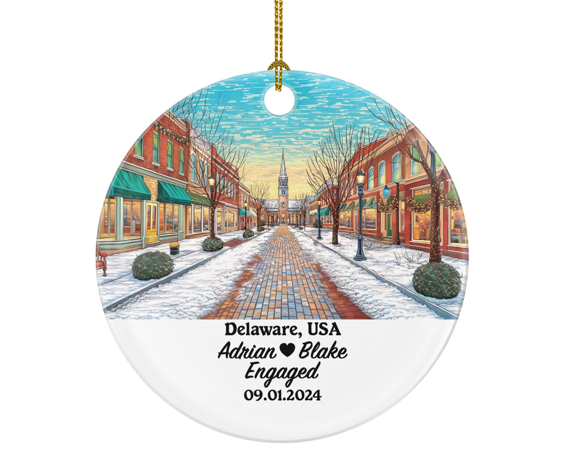 Delaware Christmas Ornament Personalized - DE Engaged Married Family Together Couple Travel Honeymoon Engagement Marriage