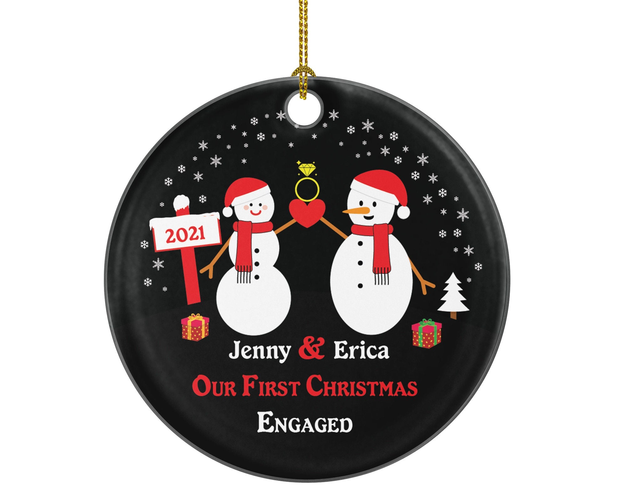 Personalized Engaged Christmas Ornament Engagement Couple Our First Newly Just Engaged She Said Yes Will You Marry Me Ring Proposal 1st