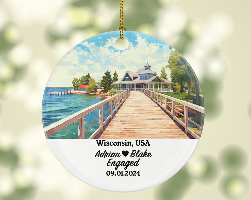 Wisconsin Christmas Ornament Personalized - WI Engaged Married Family Together Couple Travel Honeymoon Engagement Marriage
