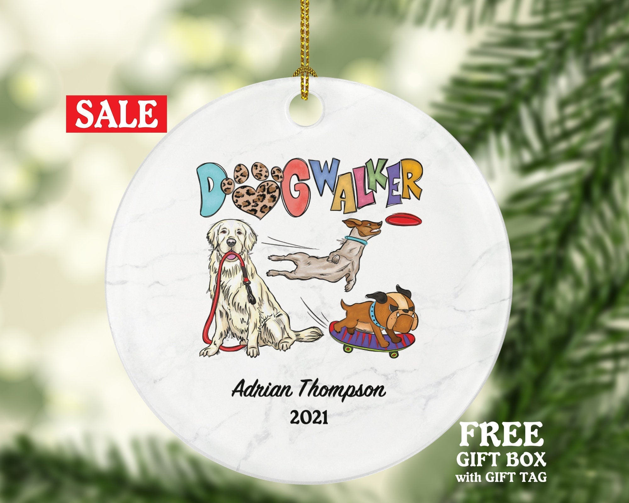 Dog Walker Christmas Ornament Personalized - Pets Dog Walker Gift, Custom Name, Fur Holiday