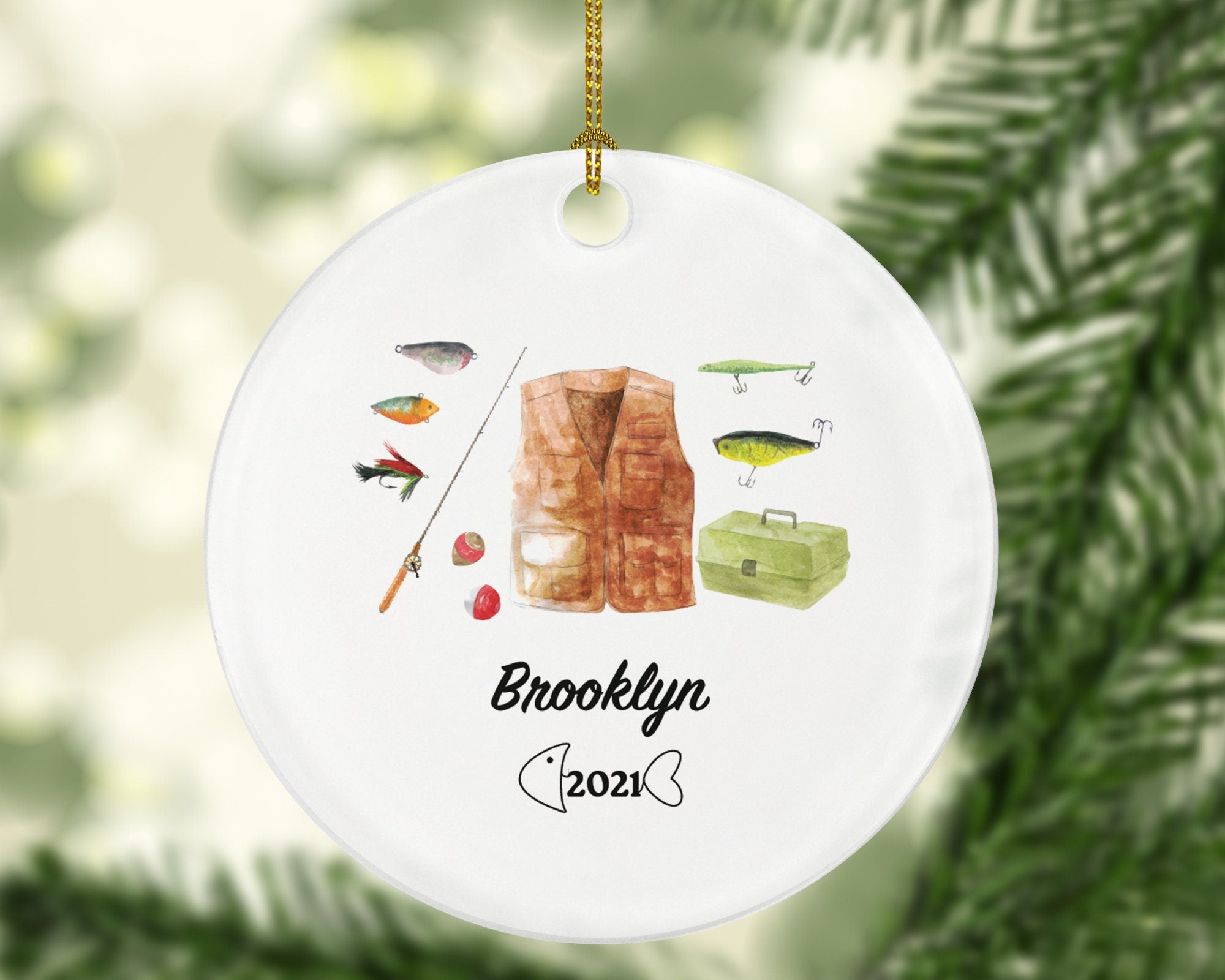 Fisher Fishing Christmas Ornament Personalized - Custom Fisher Ornament with Name - Gift for Fishermen
