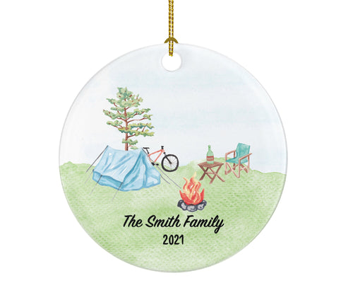 Camper Ornament - Camping Tent Family Christmas Bicycle Fire Vacation Trip Recreational Personalized Gift