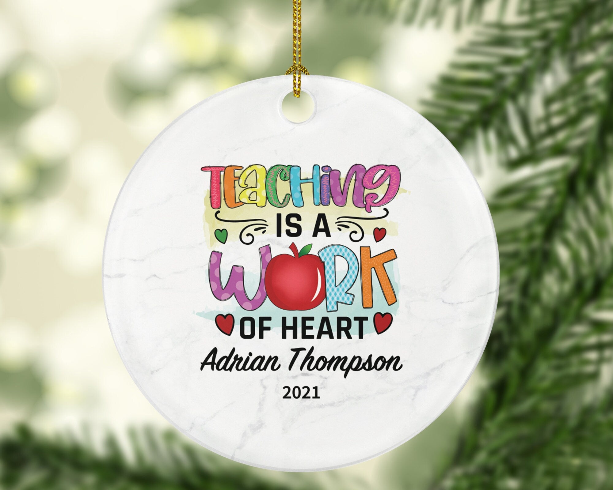 Teacher Professor Ornament Personalized - Custom Gift from Student Appreciation Mr Mrs Teaching is a Work of Heart School Graduation
