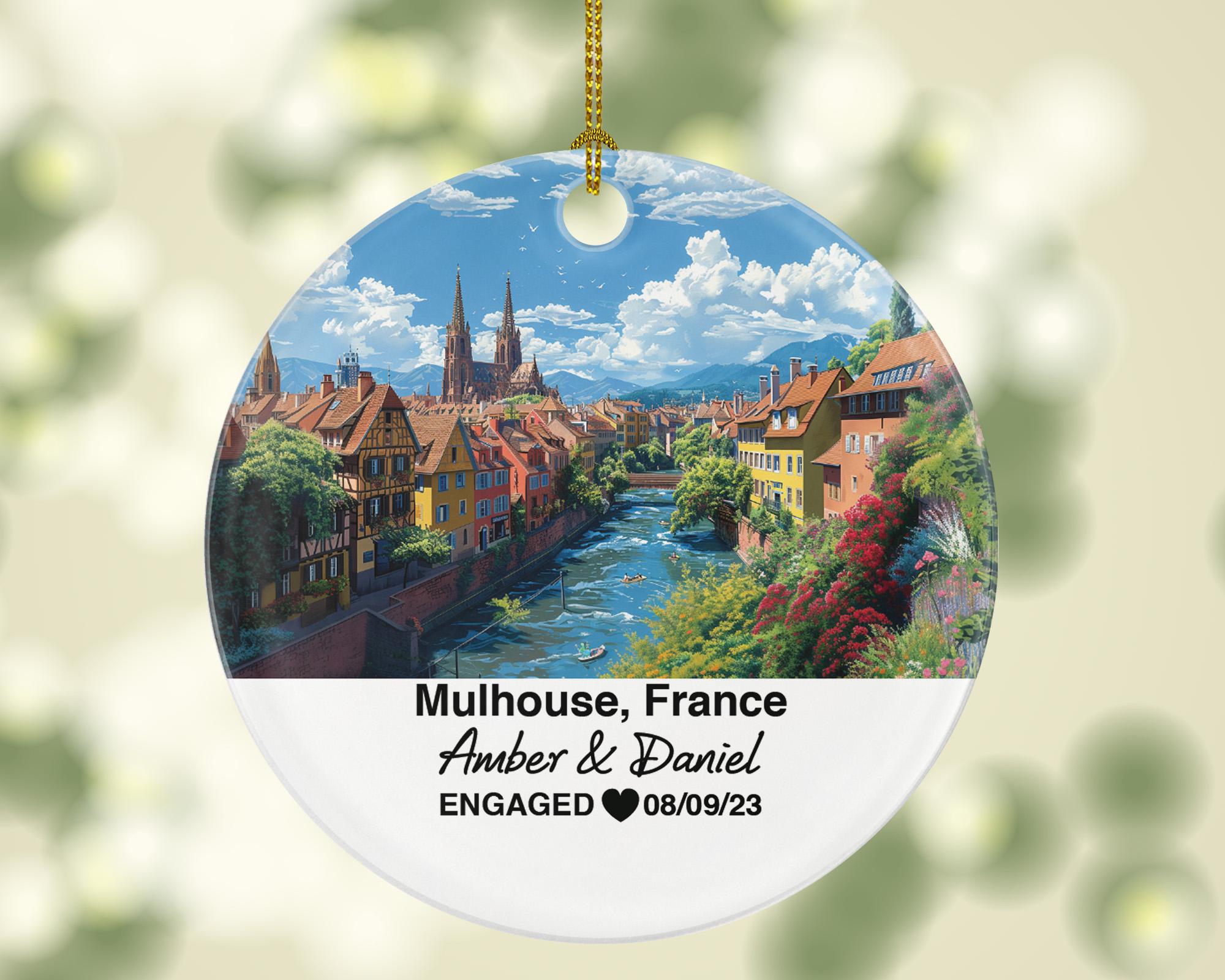 Personalized Mulhouse France Christmas Ornament, Cité de l’Automobile, Mr & Mrs Wedding, Engagement, or Honeymoon Keepsake for Couples