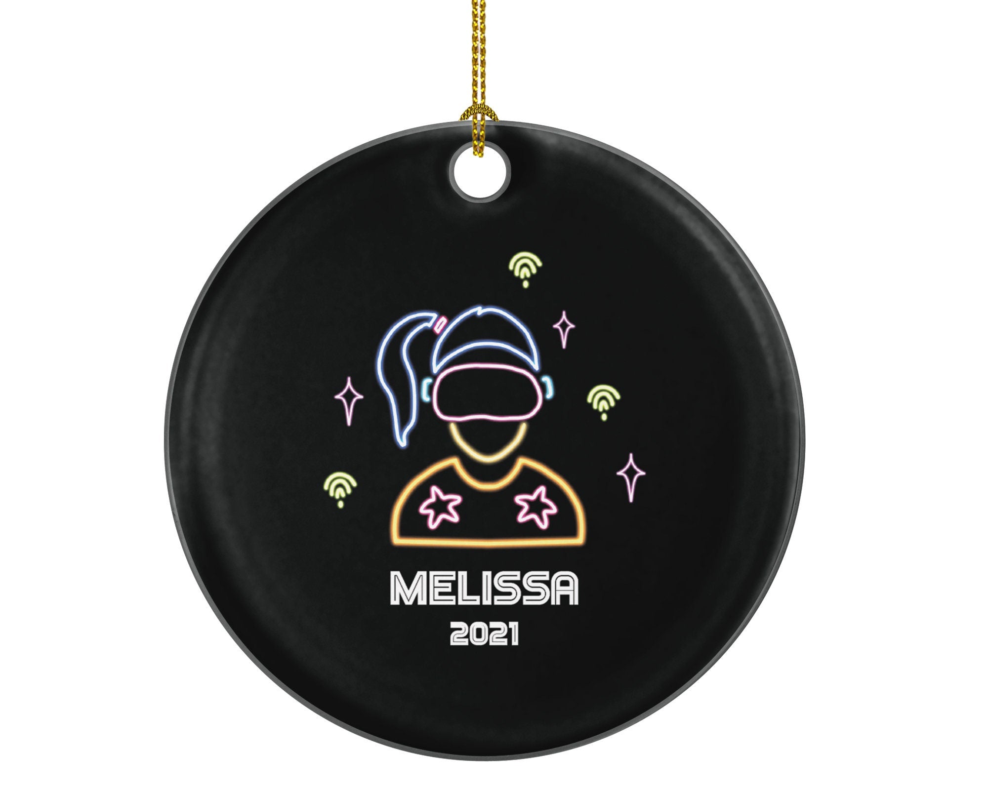Virtual Reality Personalized Christmas Ornament -  Custom VR Video Gamer Girl Female Game VR Gift