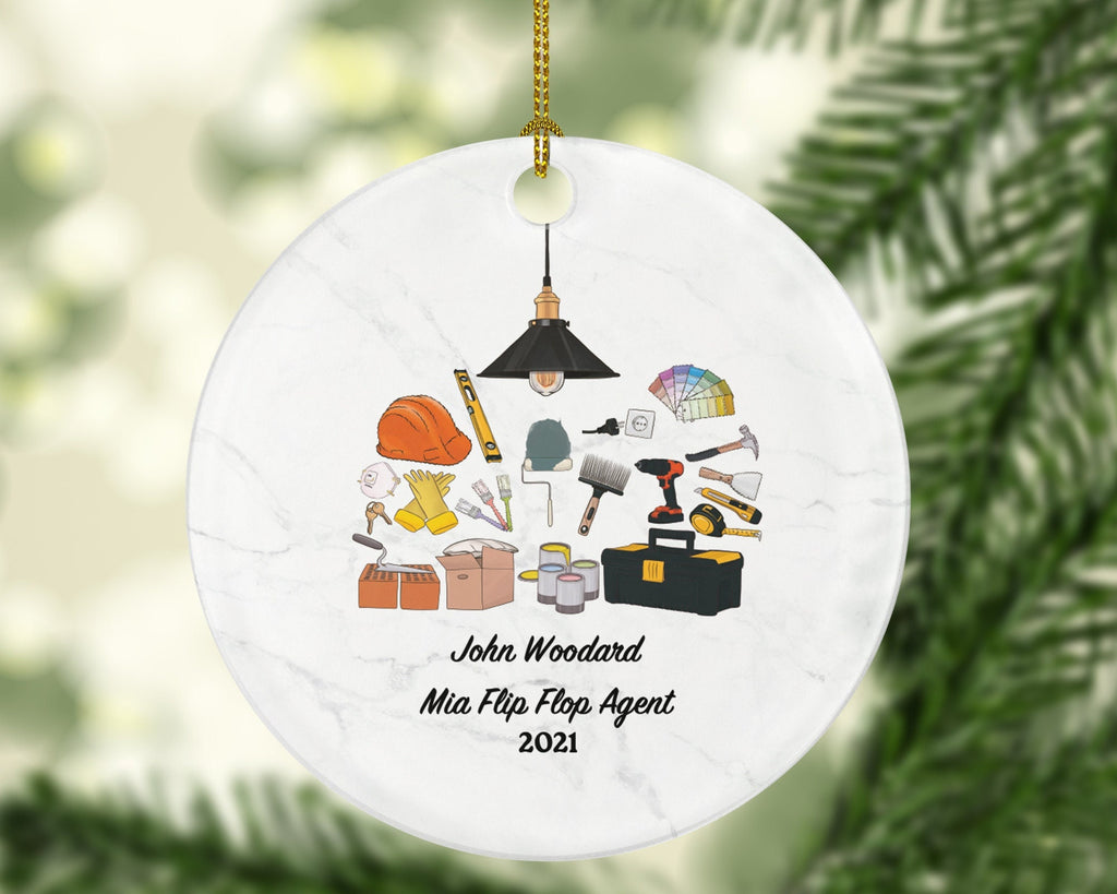 Handy Man Builder Construction Worker Flip Flop Personalized Christmas Ornament - Custom Gift