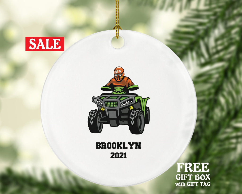 ATV Four Wheeler Christmas Ornament Personalized, Quad Bike Rider, 4 Wheeler UTV Gift