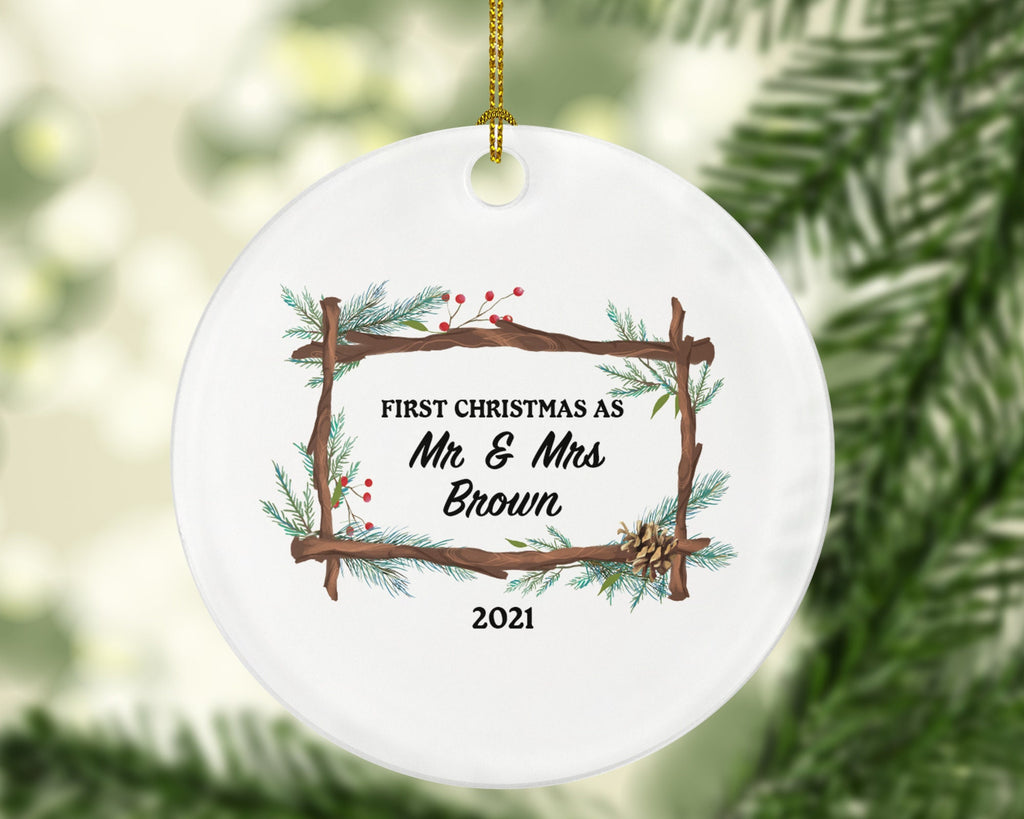 First Christmas as Mr & Mrs Married Couple Christmas Ornament Personalized - Newlywed Mr. and Mrs. Wedding Gift