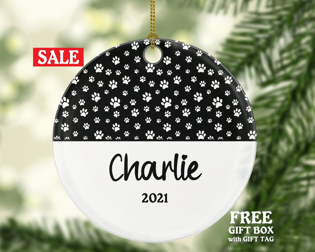 Dog Paw Prints Christmas Ornament Personalized, Pets Dog Cat Lover Owner Gift, Custom Name, Fur Mom Dad Holiday, Rescue