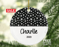 Dog Paw Prints Christmas Ornament Personalized, Pets Dog Cat Lover Owner Gift, Custom Name, Fur Mom Dad Holiday, Rescue
