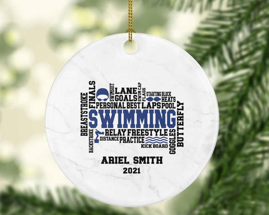 Swimming Christmas Ornament Personalized - Swimmer Gift - Learn To Swim Swimming Team - Custom Name Year