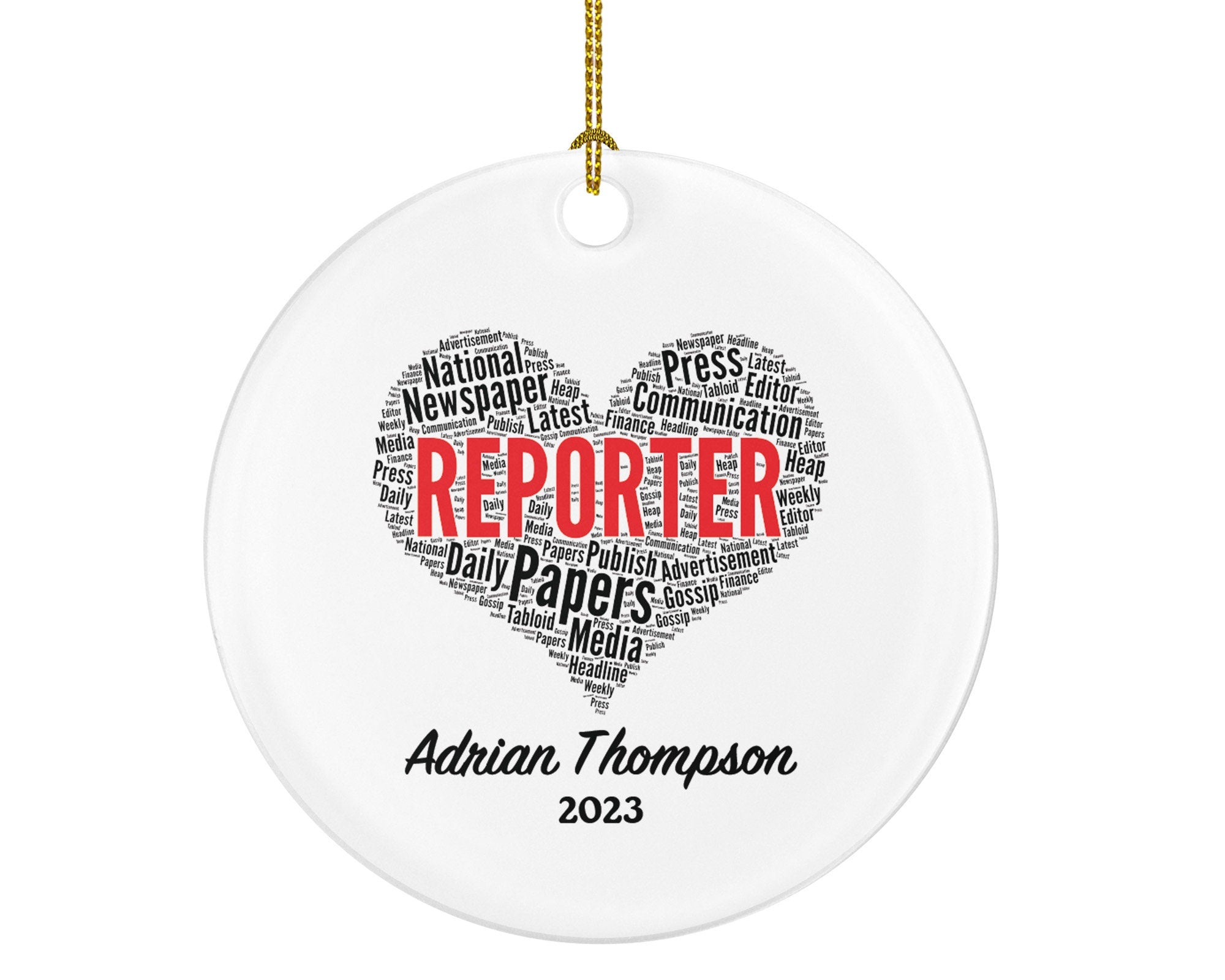Reporter Christmas Ornament Personalized - Journalism Gift - Journalist Word Art Journalist Gift