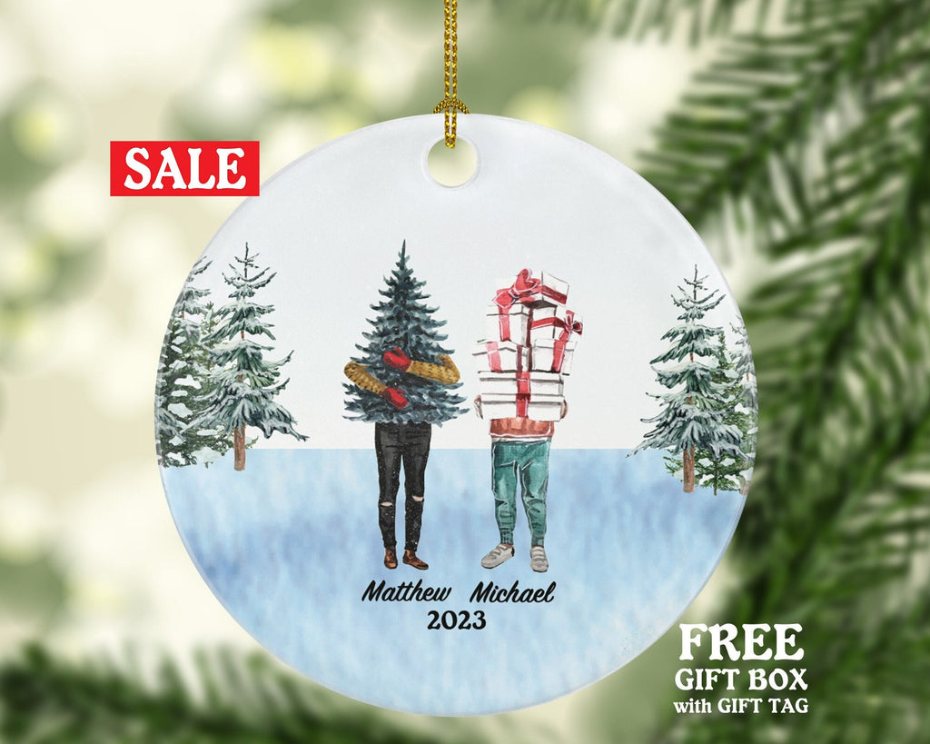 Gay Couple Christmas Ornament / Personalized Portrait Love is Love Same Sex Pride
