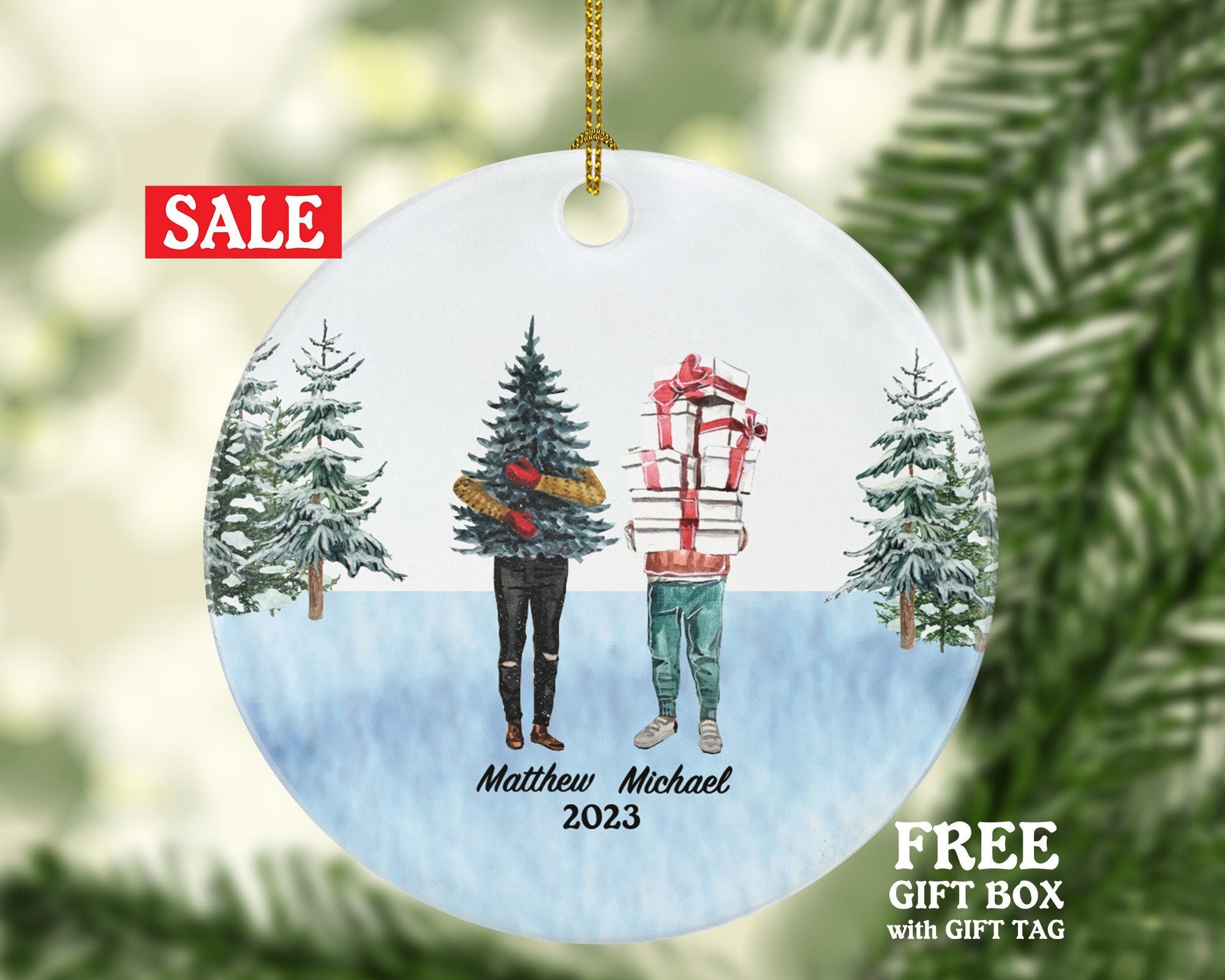 Gay Couple Christmas Ornament / Personalized Portrait Love is Love Same Sex Pride