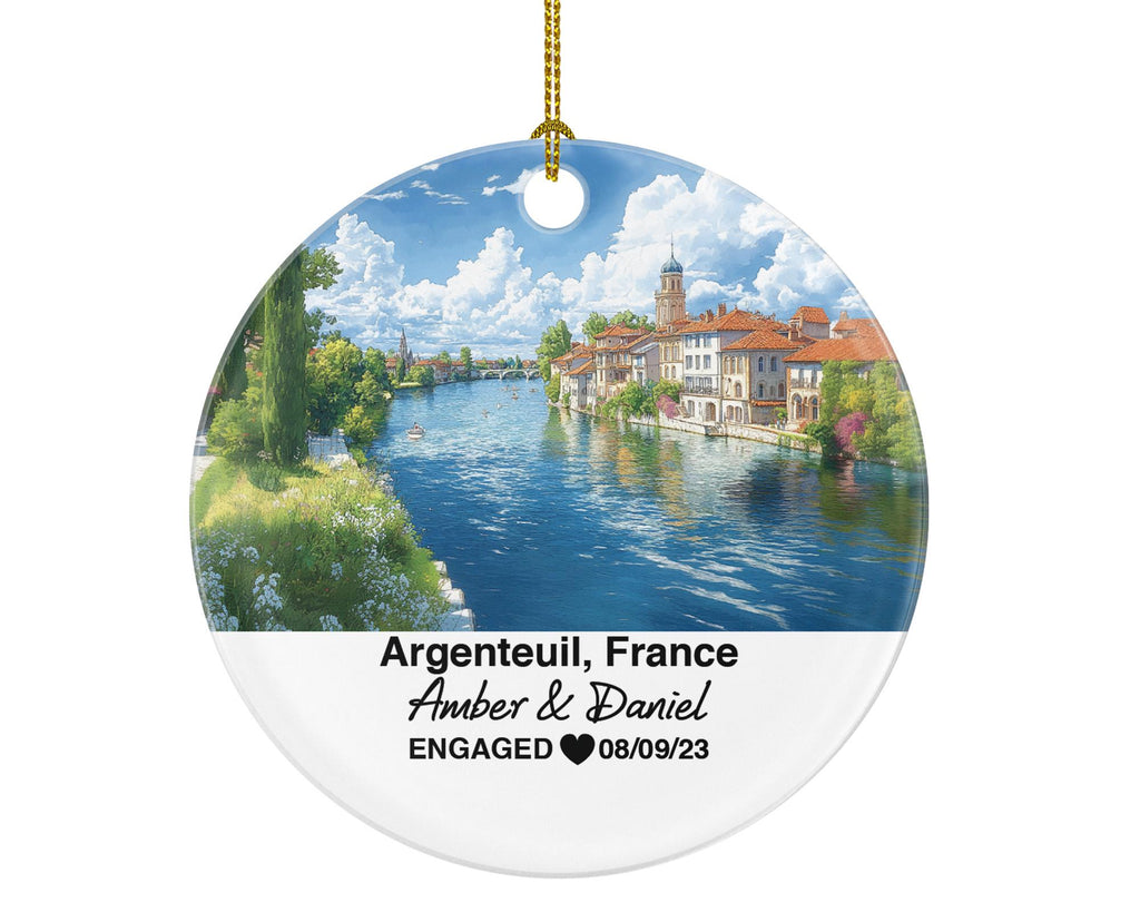 Personalized Argenteuil France Christmas Ornament, Seine River, Mr & Mrs Wedding, Engagement, or Honeymoon Keepsake for Couples