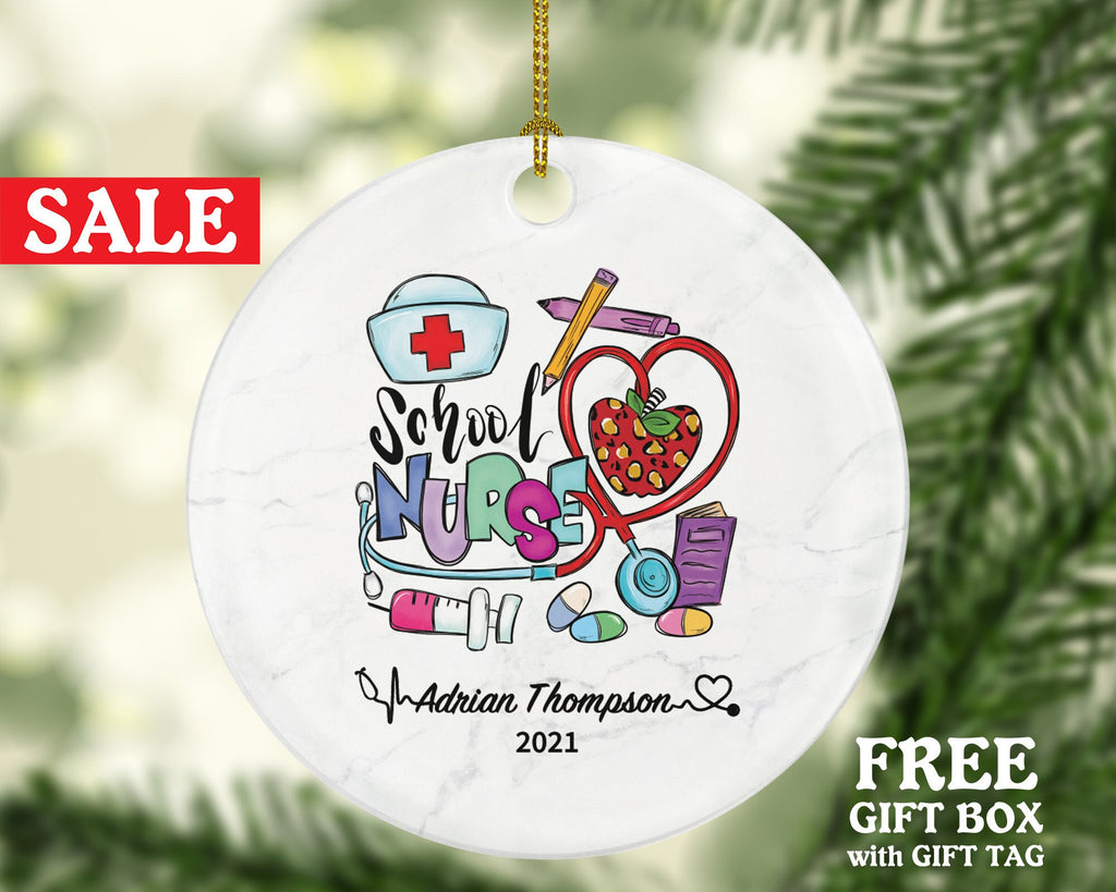 School Nurse Christmas Ornament Personalized -  Nurse Registered Health Worker Gift from Patient for Nurse RN Custom Medical