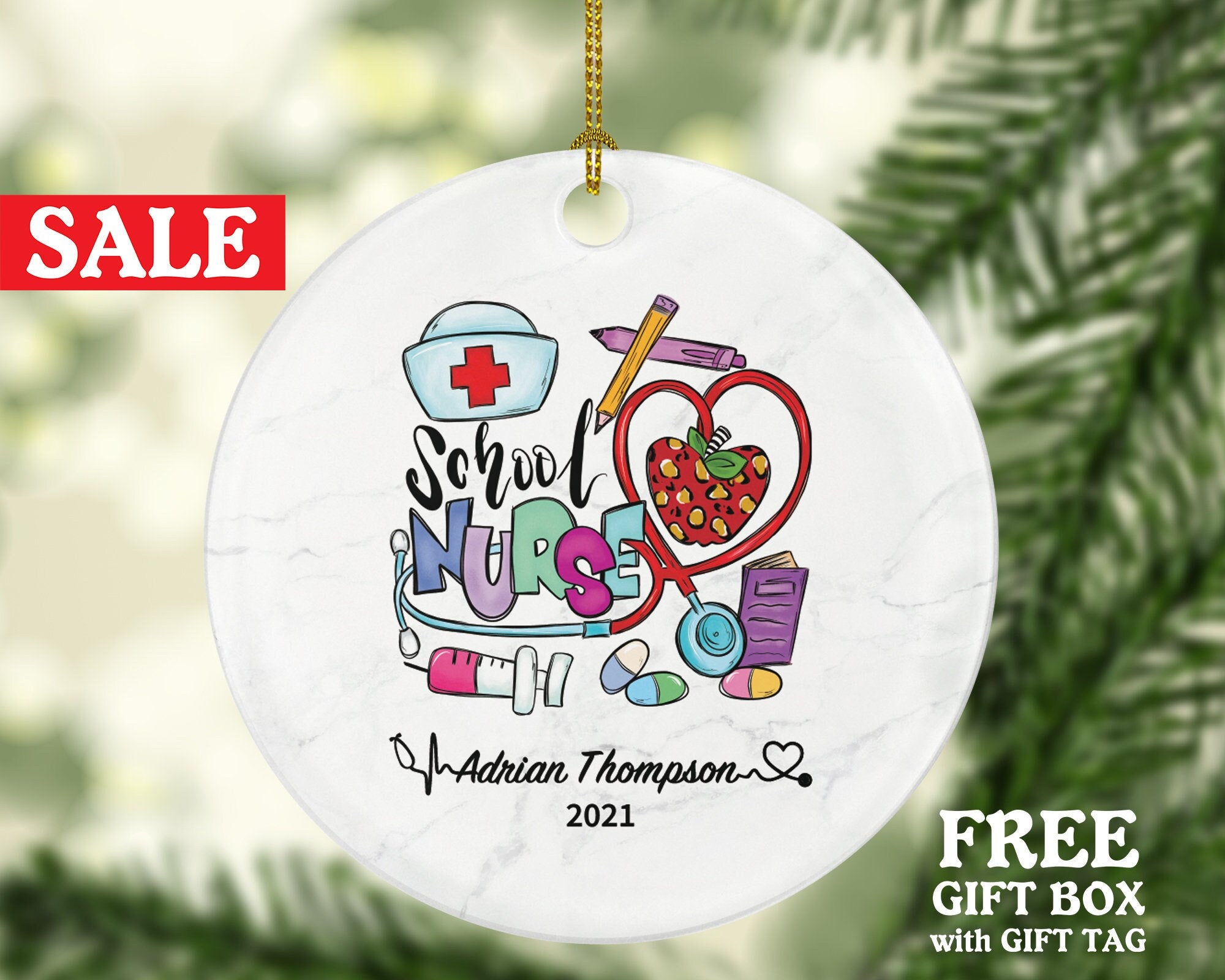 School Nurse Christmas Ornament Personalized -  Nurse Registered Health Worker Gift from Patient for Nurse RN Custom Medical