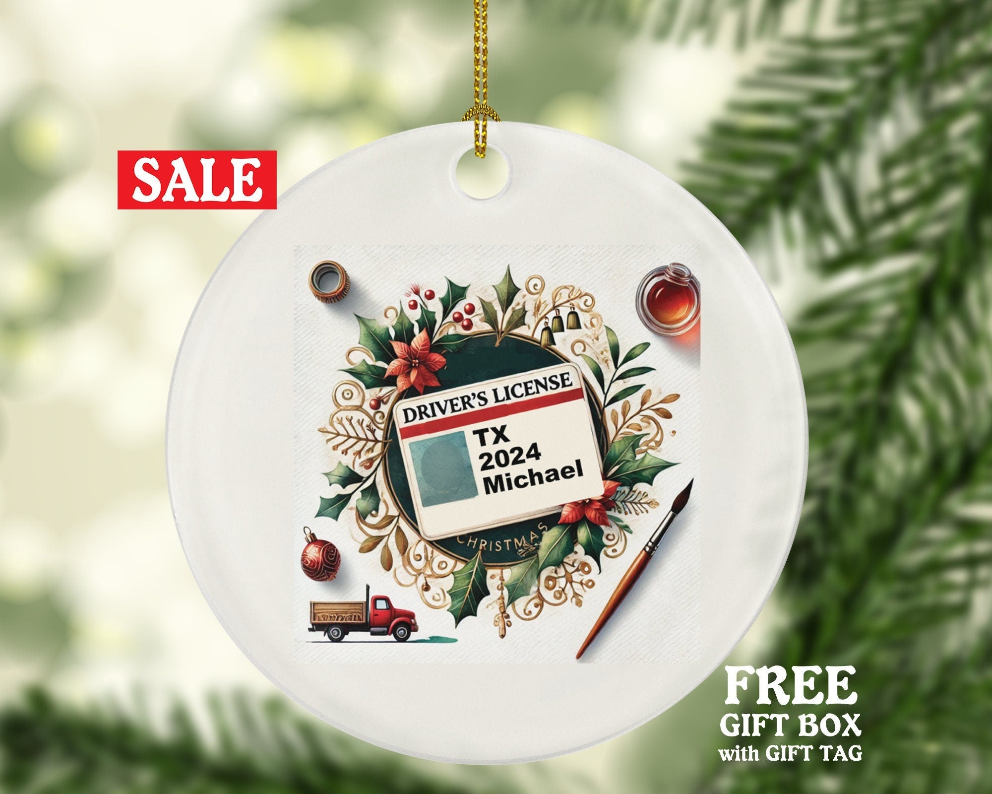 New Driver Christmas Ornament Personalized - Car Driving License Owner Driver's License Plate Custom Gift For Teenage