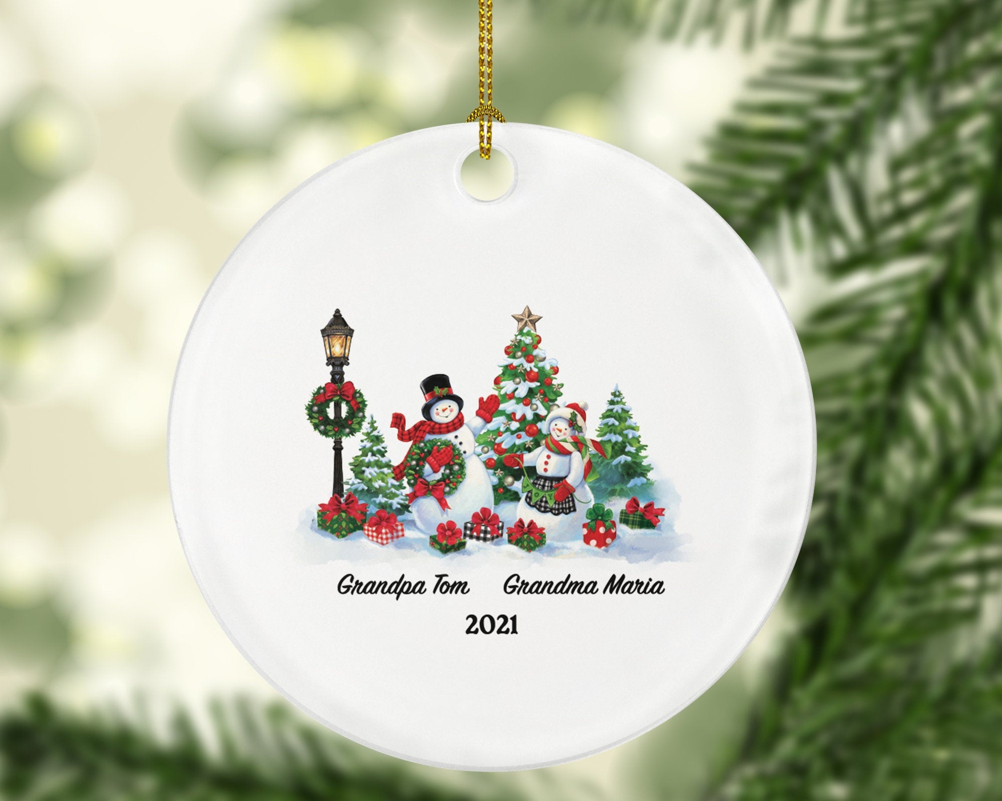 Grandparents Christmas Ornament Personalized, Grandma and Grandpa Custom Gift with Names and Year