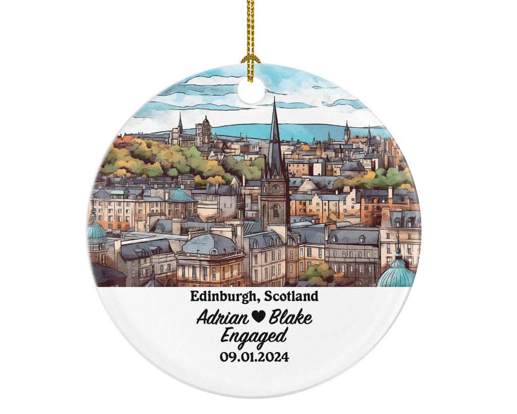 Edinburgh Christmas Ornament Personalized - Scotland Engaged Married Family Together Couple Travel Honeymoon Engagement Marriage
