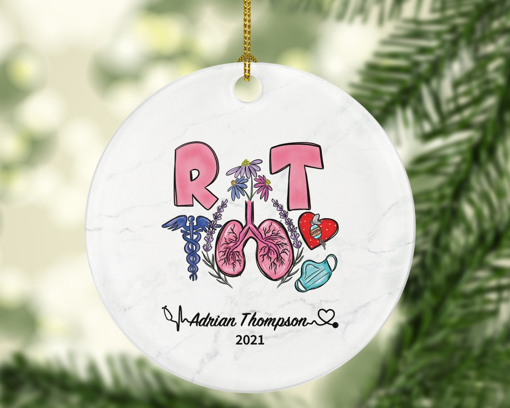 Respiratory Therapist Christmas Ornament Personalized - NBRC, National Board Respiratory Care, Therapy, Medical Gift - Custom Name Year