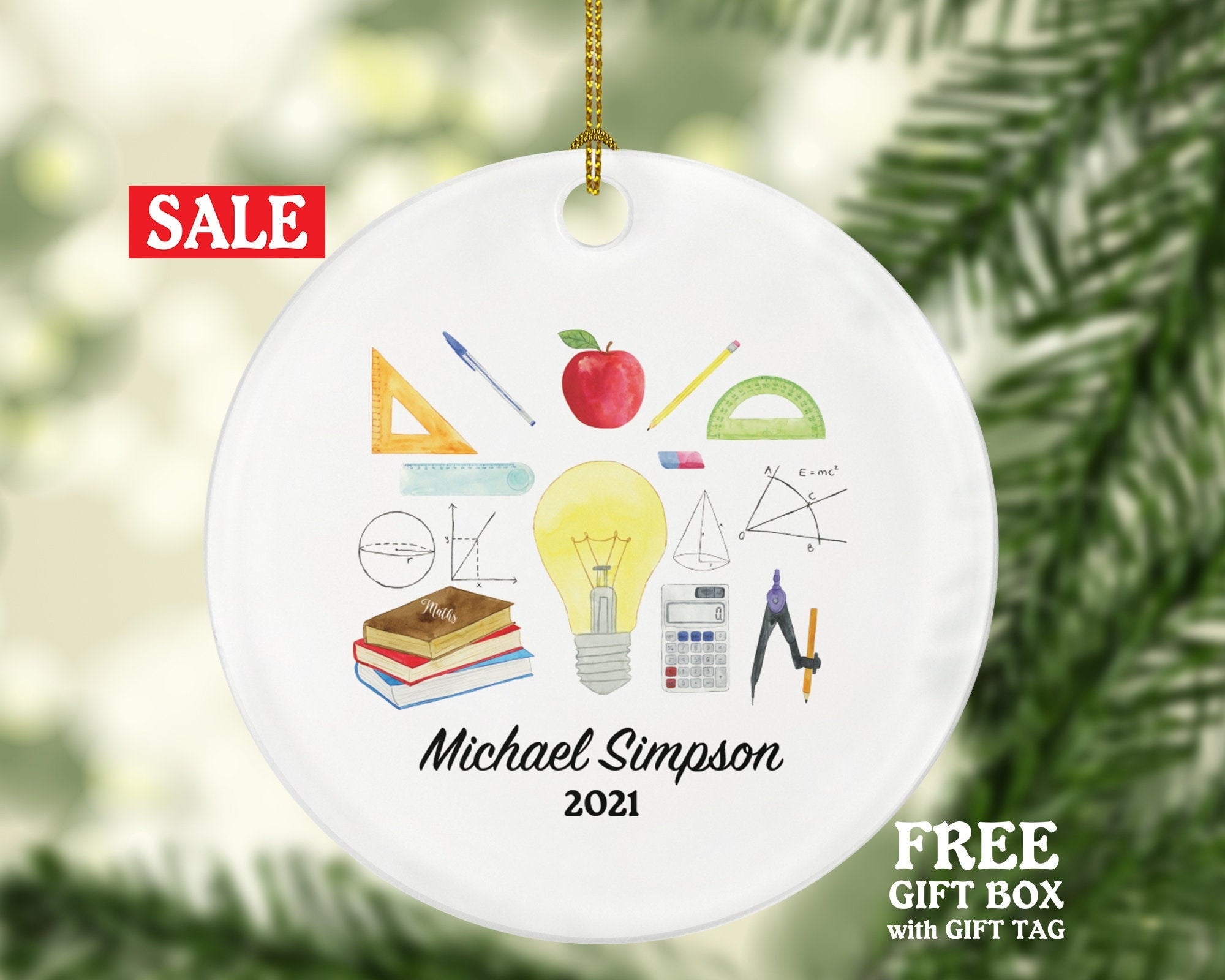 Math Teacher Christmas Ornament Personalized, Math Teacher Christmas Tree Ornament, Math Teacher Christmas Tree Decor