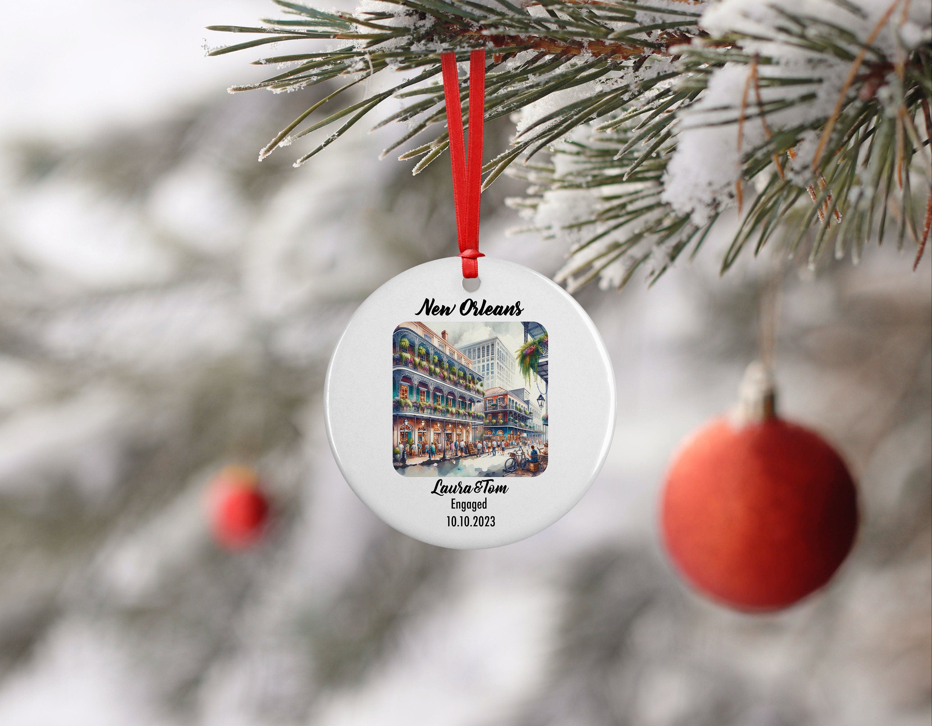New Orleans Downtown Ornament, Engagement, Married, Travel, Gift for Engaged Couple, Engagement Gift, Trip, Vacation Souvenir