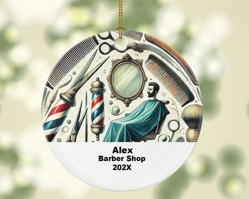 Personalized Barber Shop Ornament – Custom Gift for Barbers – Hair Stylist Ornament with Name and Year