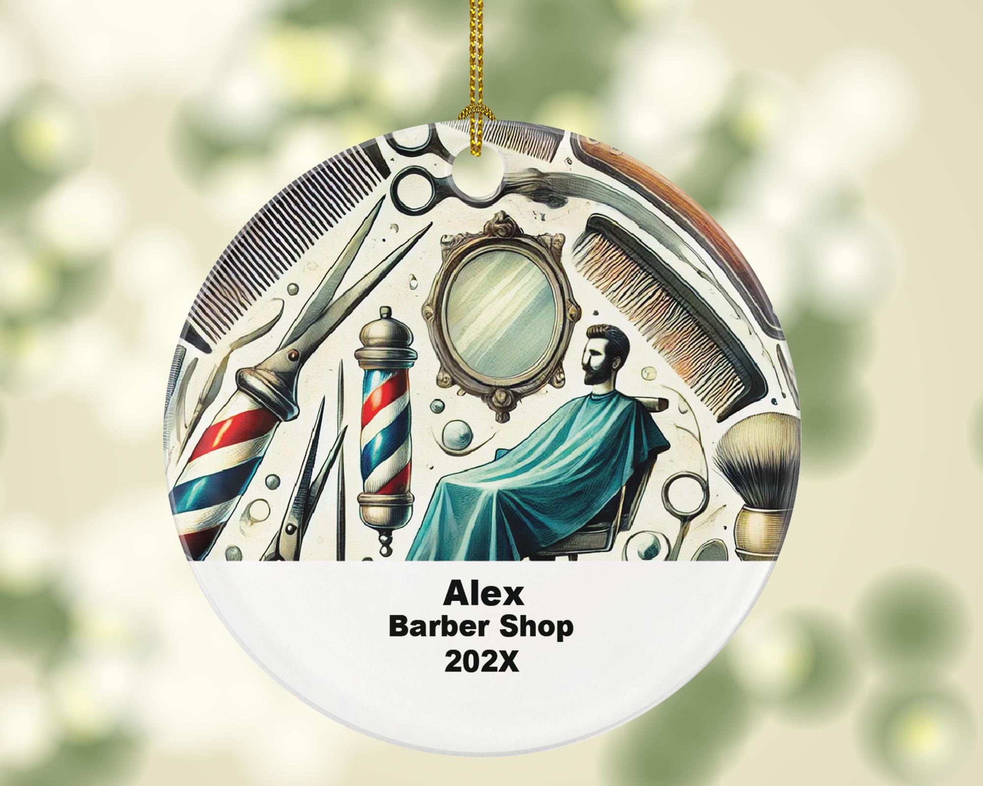 Personalized Barber Shop Ornament – Custom Gift for Barbers – Hair Stylist Ornament with Name and Year