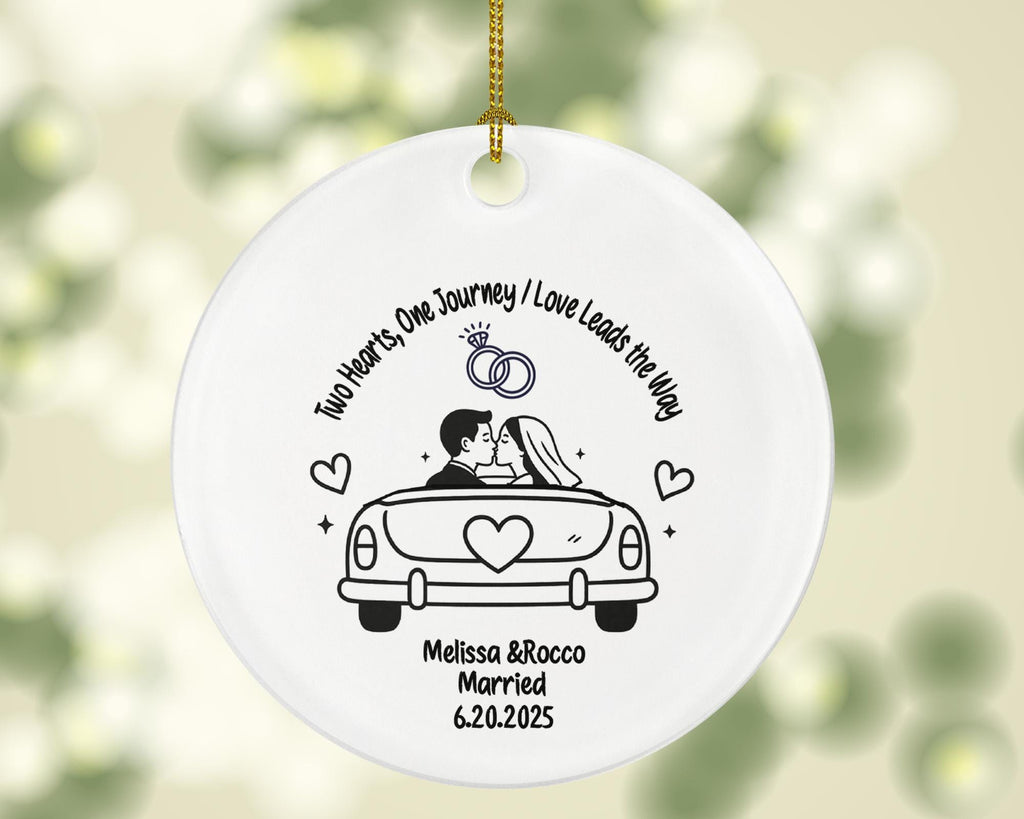 Minimalist Just Married Car Ornament – Personalized Wedding Couple Kissing Ceramic Keepsake – Bride Groom Kissing Line Art Gift 2025