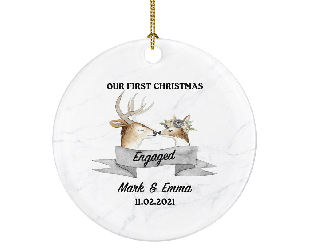First Christmas Engaged Personalized Ornament - Engagement Announcement Couple Gift - Deer Couple