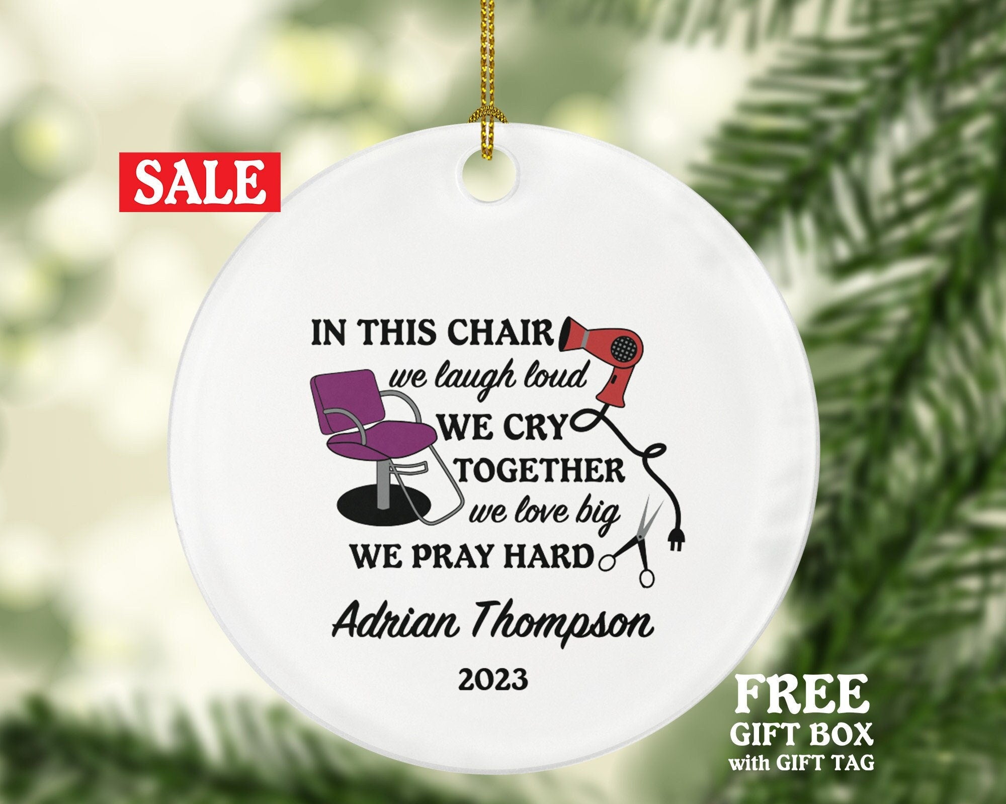 Hair Dresser, Stylist Christmas Ornament Personalized - Hair Stylist Gift Getting a Hair Cut - Custom Name Year