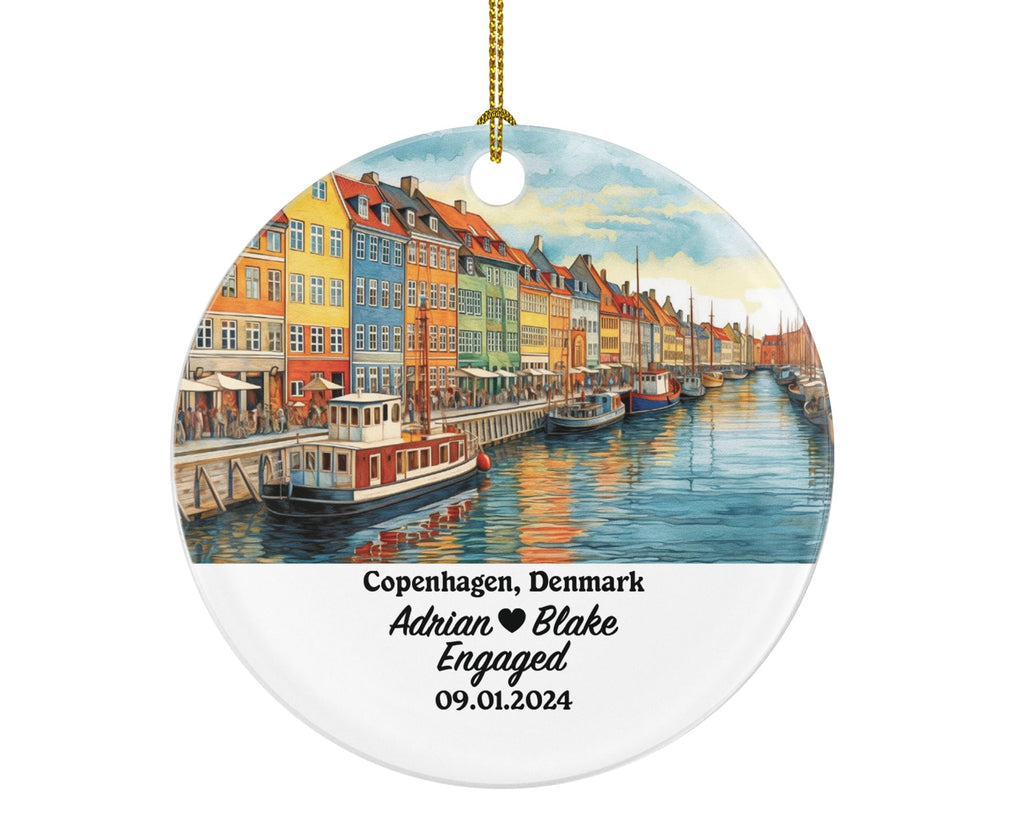 Copenhagen Christmas Ornament Personalized - Denmark Engaged Married Family Together Couple Travel Honeymoon Engagement Marriage