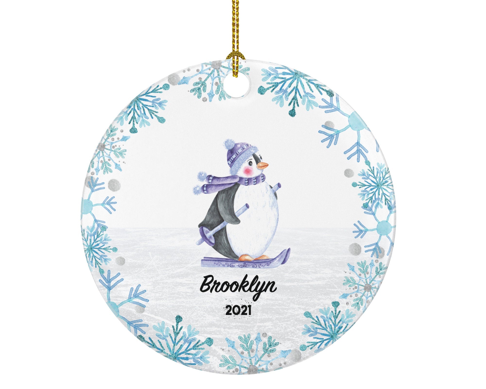 Skier Skiing Christmas Ornament, Ski Trip Vacation, Winter Sports Penguin Personalized Gift Sports Hobby Occupation