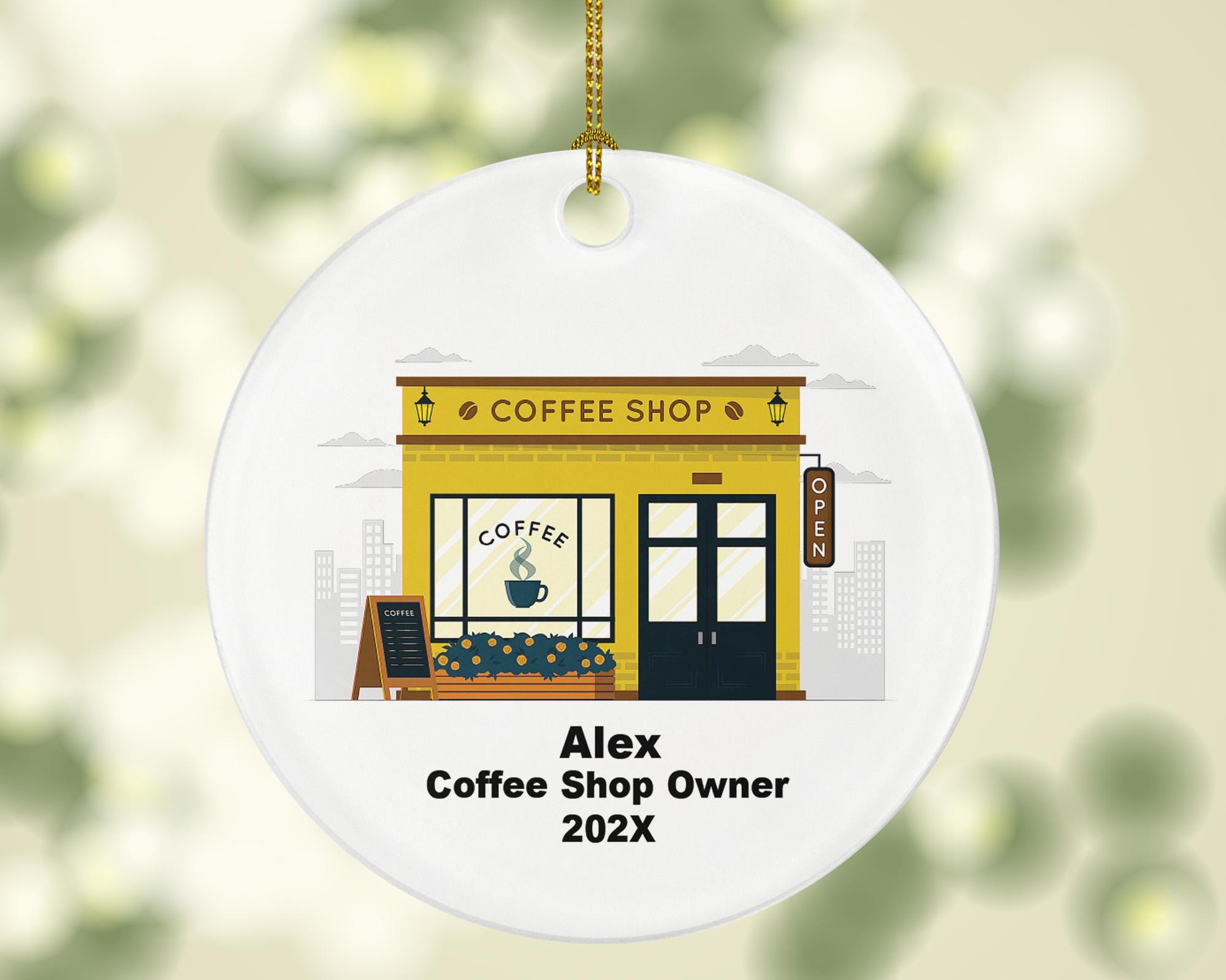 Personalized Coffee Shop Owner Ornament – Custom Café Ornament – Barista Gift for Coffee Business Owners