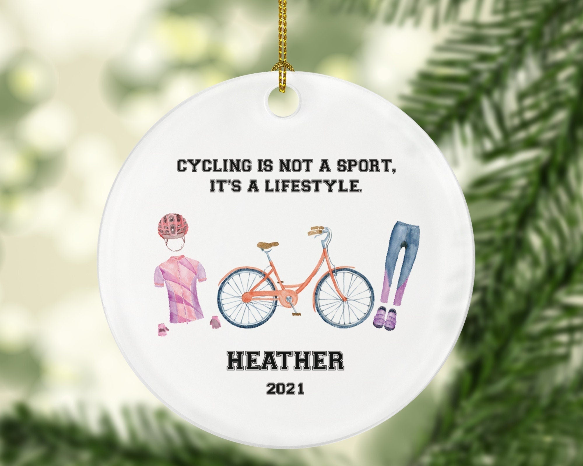 Riding Bicycle Personalized Christmas Ornament - Cyclist Riding Bike Girl Boy Female Male Cycling Gift