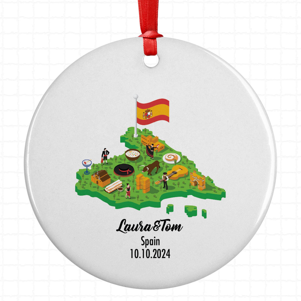 Spain Cultural Map, Ornament, Engagement, Married, Travel, Gift for Engaged Couple, Engagement Gift, Trip, Vacation Souvenir