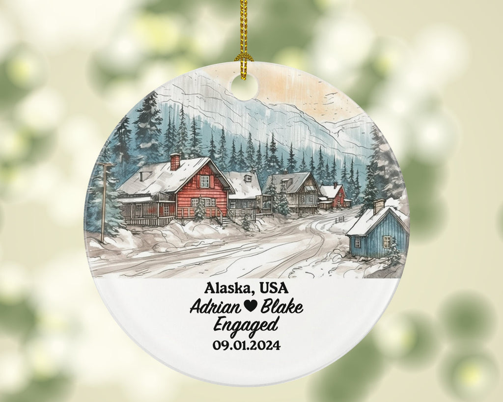 Alaska Christmas Ornament Personalized - AK Engaged Married Family Together Couple Travel Honeymoon Engagement Marriage