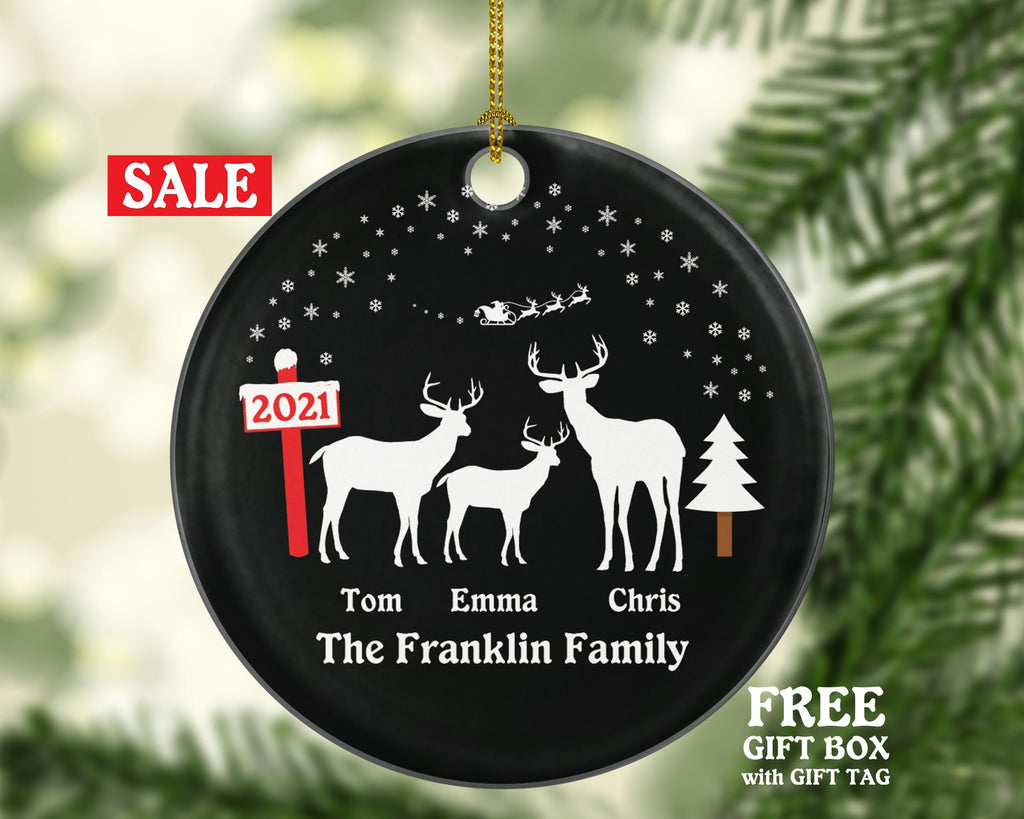 Family of 3 Personalized Christmas Ornament Three Xmas Reindeer Deer Mother Father New Baby Girl Boy Children Kids Wife Husband Name Gift