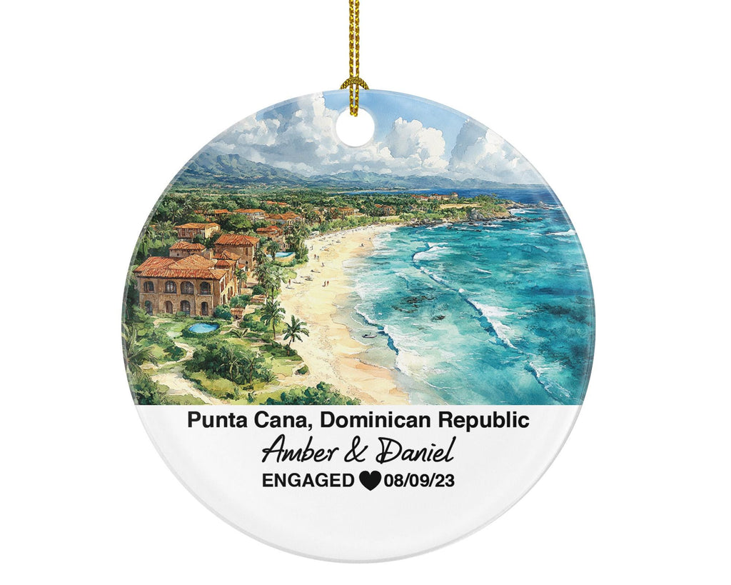 Custom Punta Cana Christmas Ornament, Palm Groves, Saona Island, Personalized Couple Gift, Celebrate Wedding, Engagement, Honeymoon