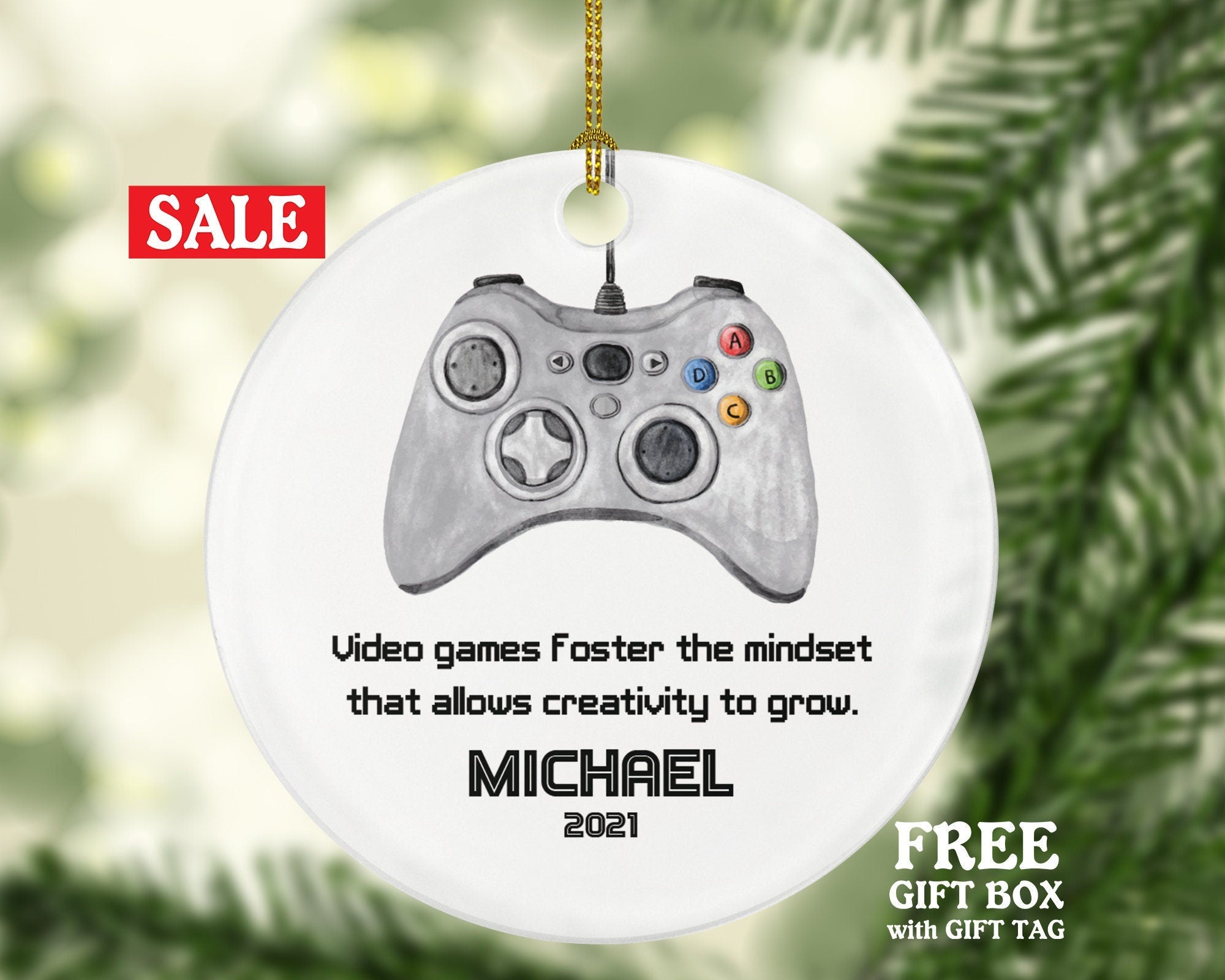Personalized Playing Video Game Player Gamer Boy Male Christmas Ornament for Tree Controller Addict