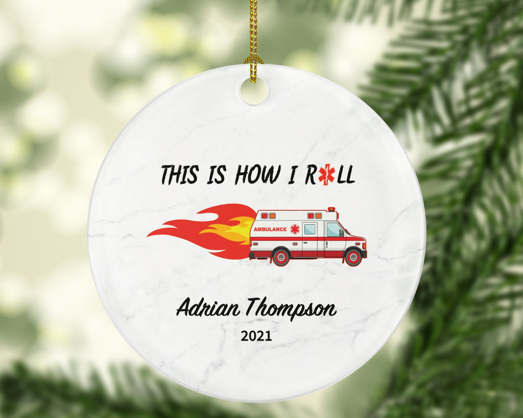 Ambulance Driver Christmas Ornament Personalized - Fist Responder, Ambulance, Ride the EMT Custom Name Year Holiday Gift
