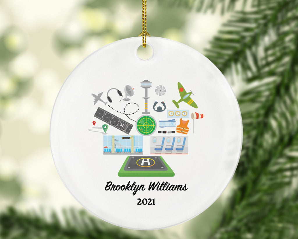 Aviation Airport Worker Pilot Christmas Ornament - Planner Operations Manager Aeronautical Engineer Flight Attendant Dispatcher Personalized