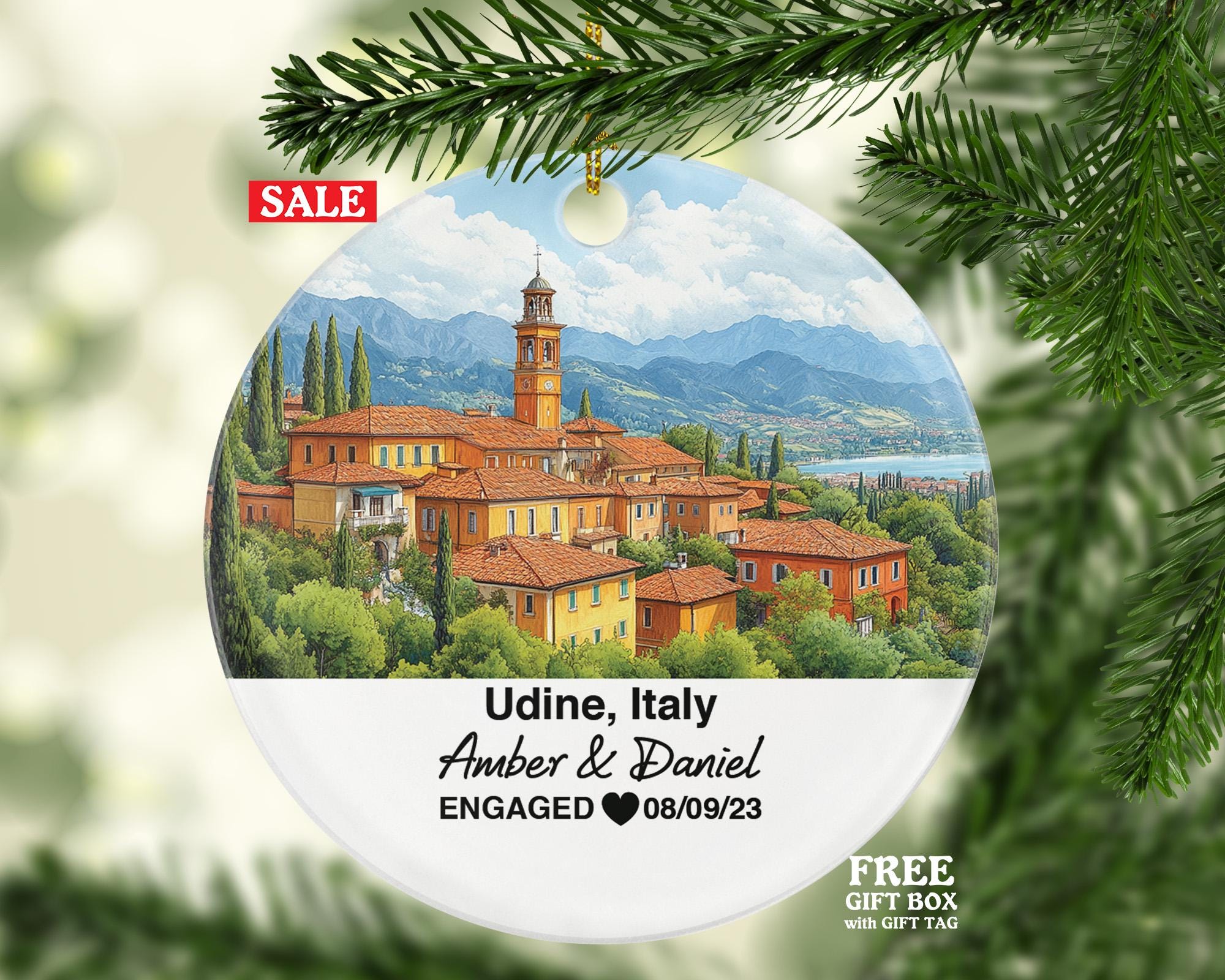 Custom Italy Udine Christmas Ornament, Piazza della Libertà, Personalized Couple Gift, Celebrate Wedding, Engagement, Honeymoon