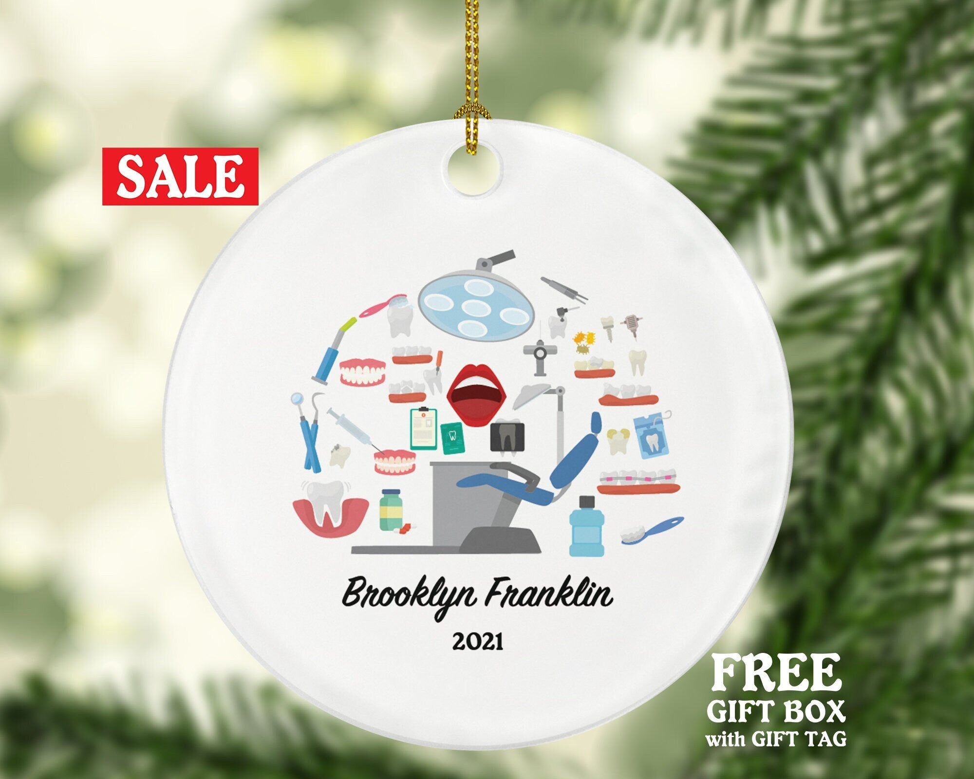 Dentist Christmas Ornament Personalized - Dental Gift Graduation Custom Occupational Orthodontist Occupation Dental Gift