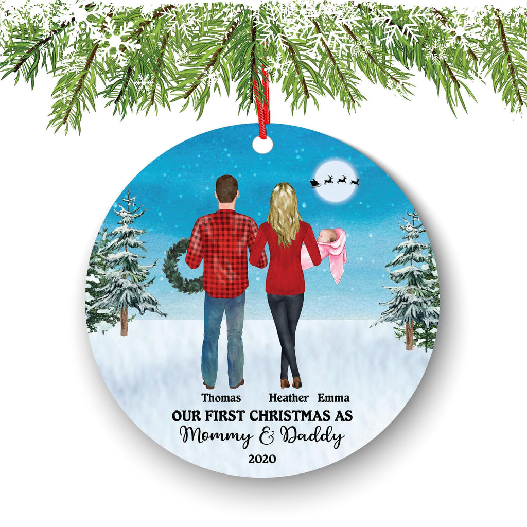 Our First Christmas Ornament - Personalized New Parents Family of Three