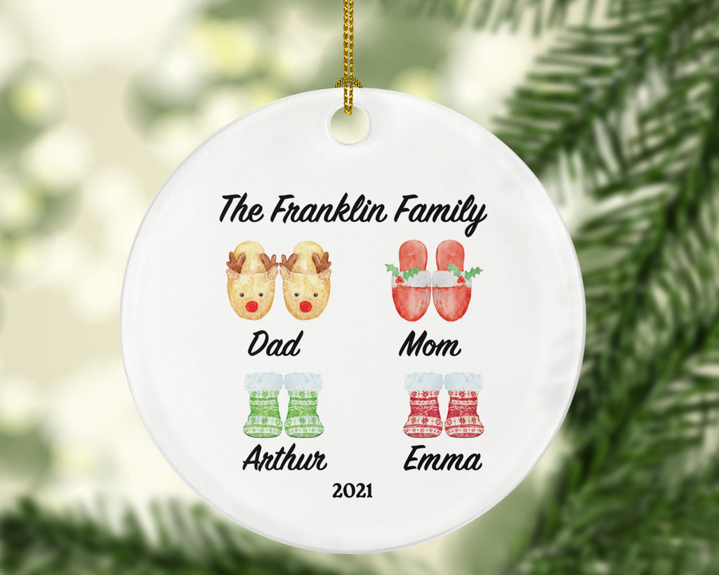 Personalized Family of 2 3 4 Slippers Ornament - Custom Christmas Gift