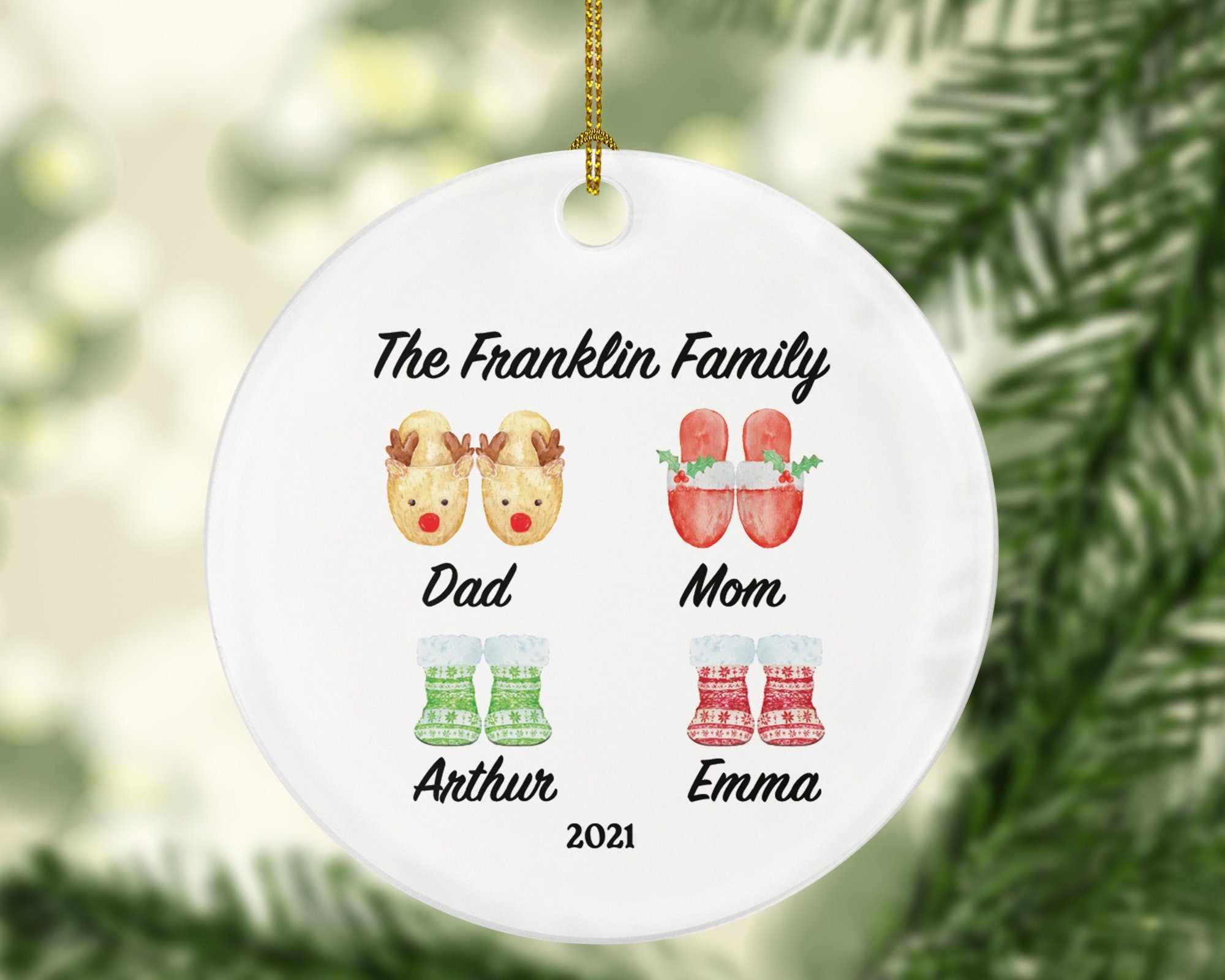 Personalized Family of 2 3 4 Slippers Ornament - Custom Christmas Gift