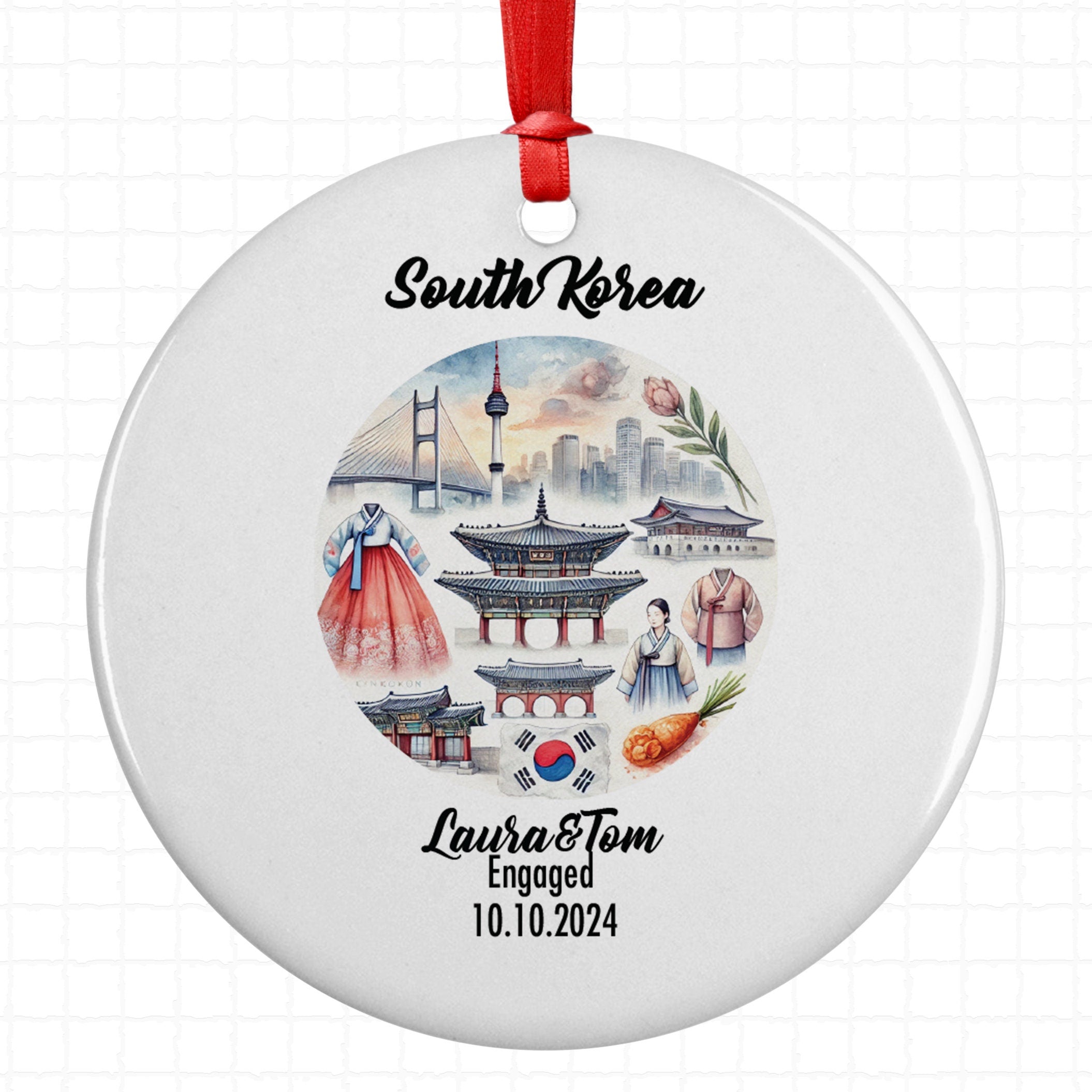South Korea Ornament, Engagement, Married, Travel, Gift for Engaged Couple, Engagement Gift, Trip, Vacation Souvenir