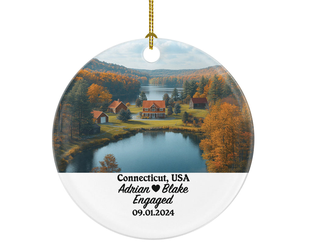 Connecticut Christmas Ornament Personalized - CT Engaged Married Family Together Couple Travel Honeymoon Engagement Marriage